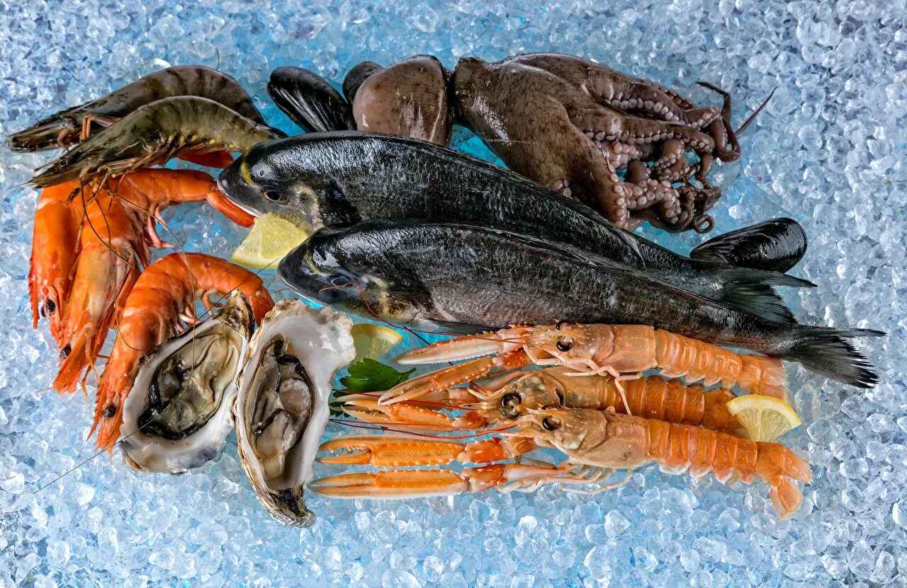 Рыба раковых. Рыба и морепродукты. морепродукты на льду. морские деликатесы. морепродукты сырые.