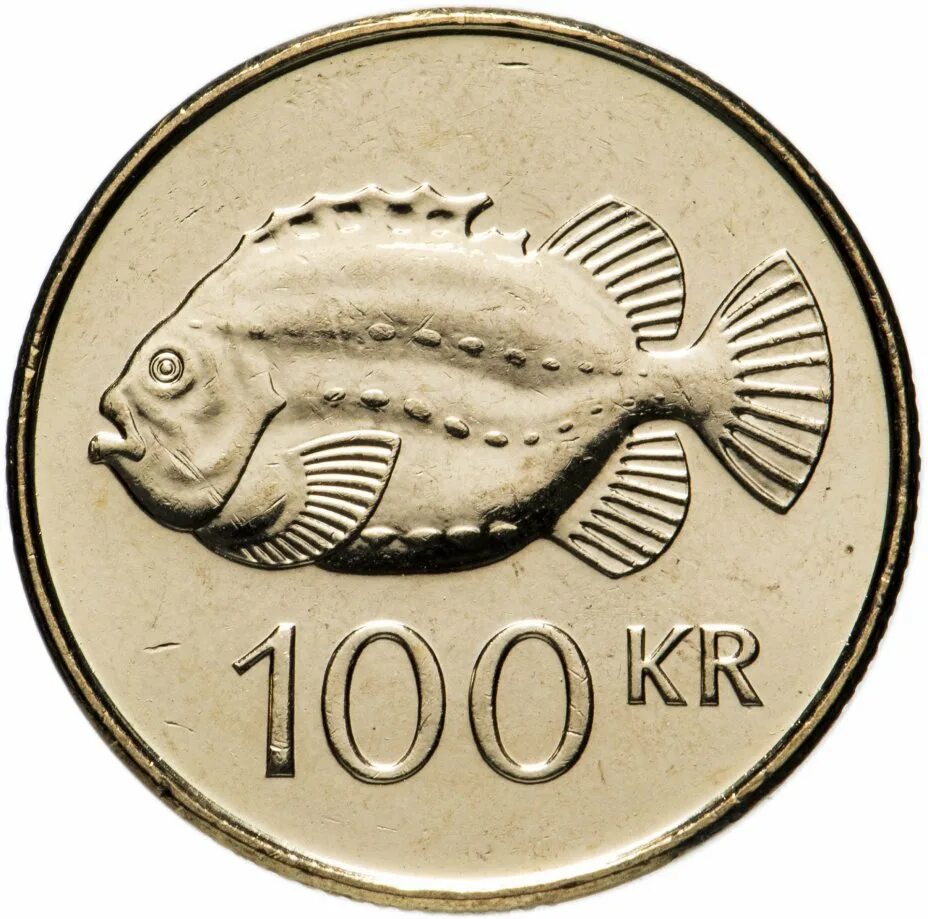 100 крон. 100 Исландских крон монета. Исландия 100 крон 1995. Монеты с рыбами. Монета с рыбкой.
