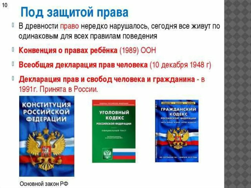 Защита прав человека в РФ. Закон о защите прав человека.