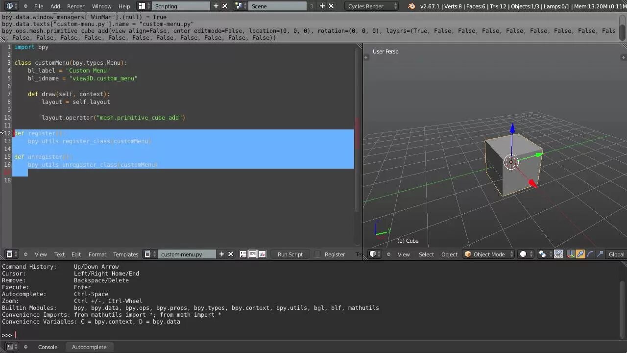 Скриптинг блендер 2.6. Blender Python menu. Создание меню питон. Pie menu Editor Blender. Blender python scripting