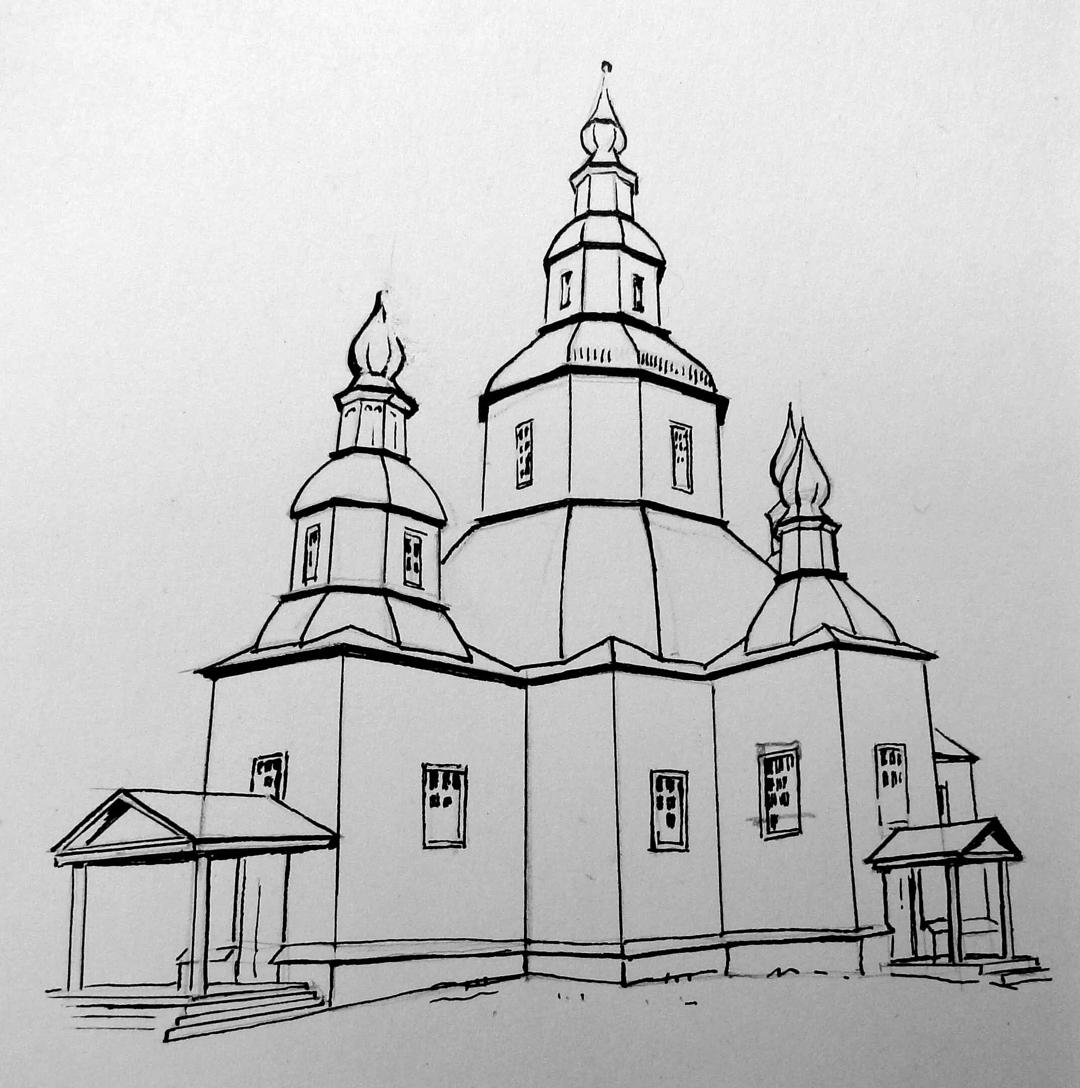 Свенский монастырь Брянск рисунок. Московская Церковь Рождества Богородицы набросок. Церковь поэтапно