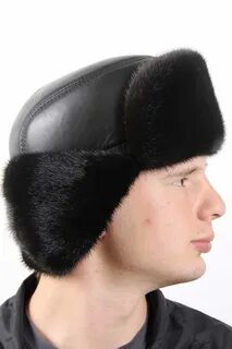 Ушанка мужская кожаная с мехом