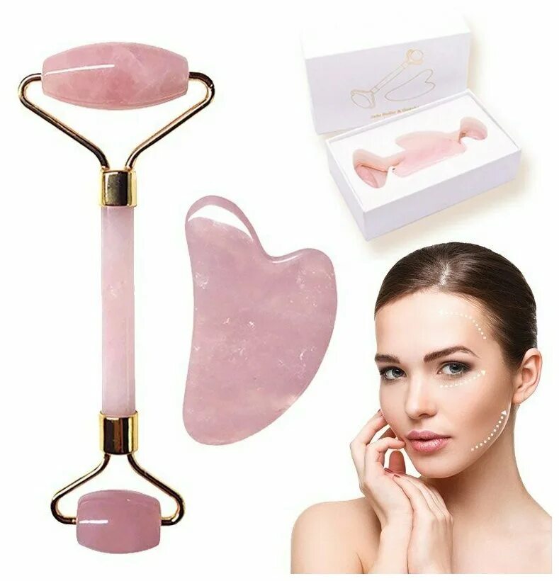 Jade roller and gua sha set. Роллер гуаша нефрит. Массажный набор для лица. Роллер и скребок гуаша кварц. Нефритовый камень для лица массажерка.