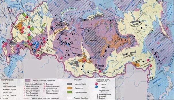 Центры добычи нефти и газа. Топливная промышленность России карта. Месторождения нефти и природного газа на карте России. Нефтяные и газовые бассейны России на карте. Крупные месторождения угля нефти и газа на карте.