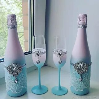 Как украсить шампанское на свадьбу. 