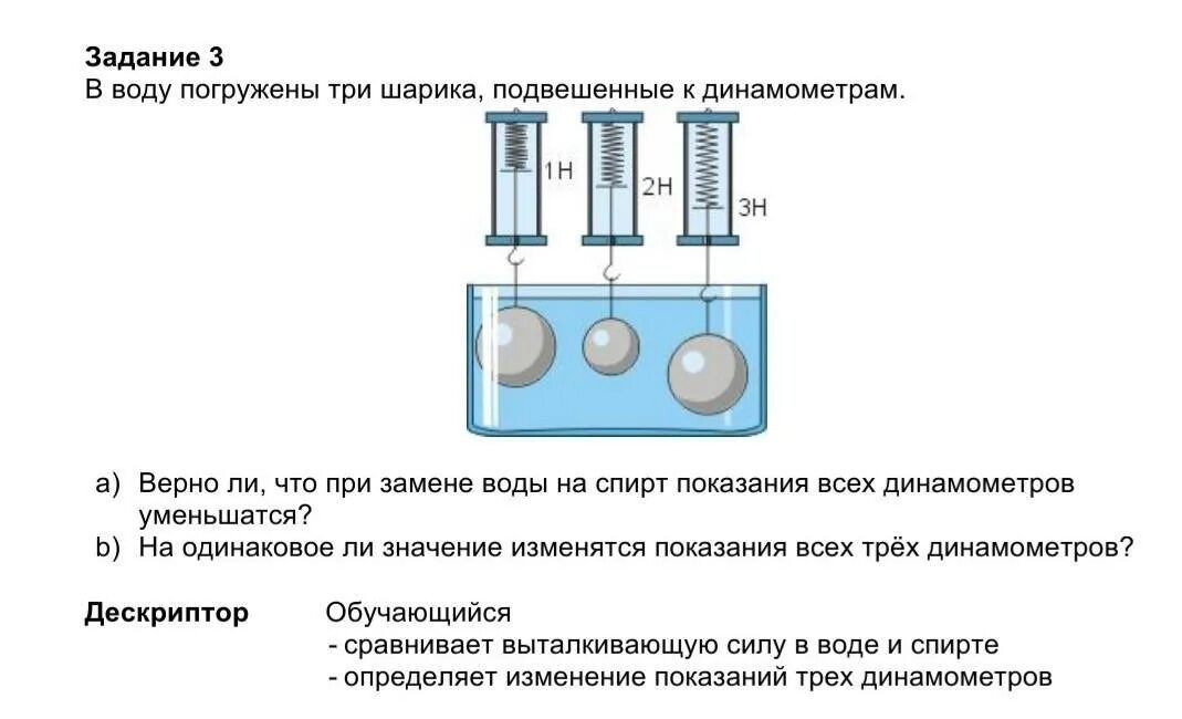 В воду погружены три сплошных стальных шарика. Цилиндр погруженный в жидкость. Масса шарика погруженного в воду. Динамометр к которому подвешен погружённый в воду груз показывает 3н. Стальной шарик, подвешенный к динамометру,.