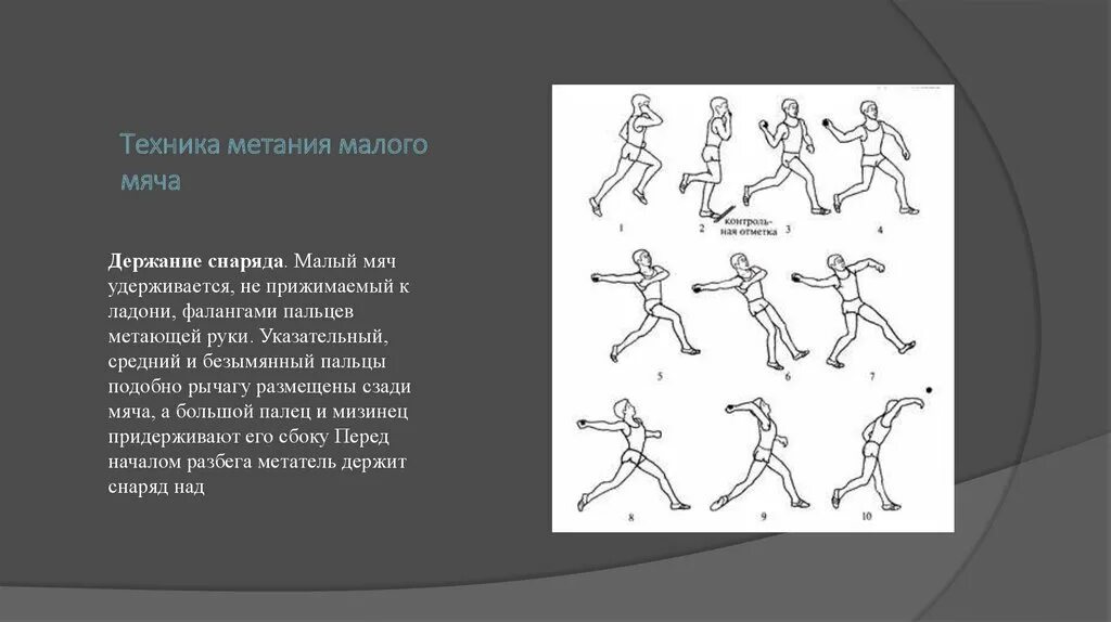 Техника метания на дальность. 3. Техника метания малого мяча на дальность. Метание малого мяча с разбега техника выполнения. Техника метания малого мяча с 3 шагов. Финальное усилие в метании мяча.