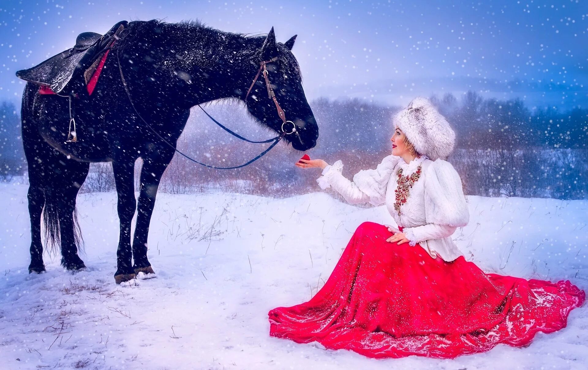 Кони сказки девочку. Фотосессия с лошадьми. Зимняя фотосессия с лошадью. Фотосессия с лошадью зимой. Новогодние лошадки.