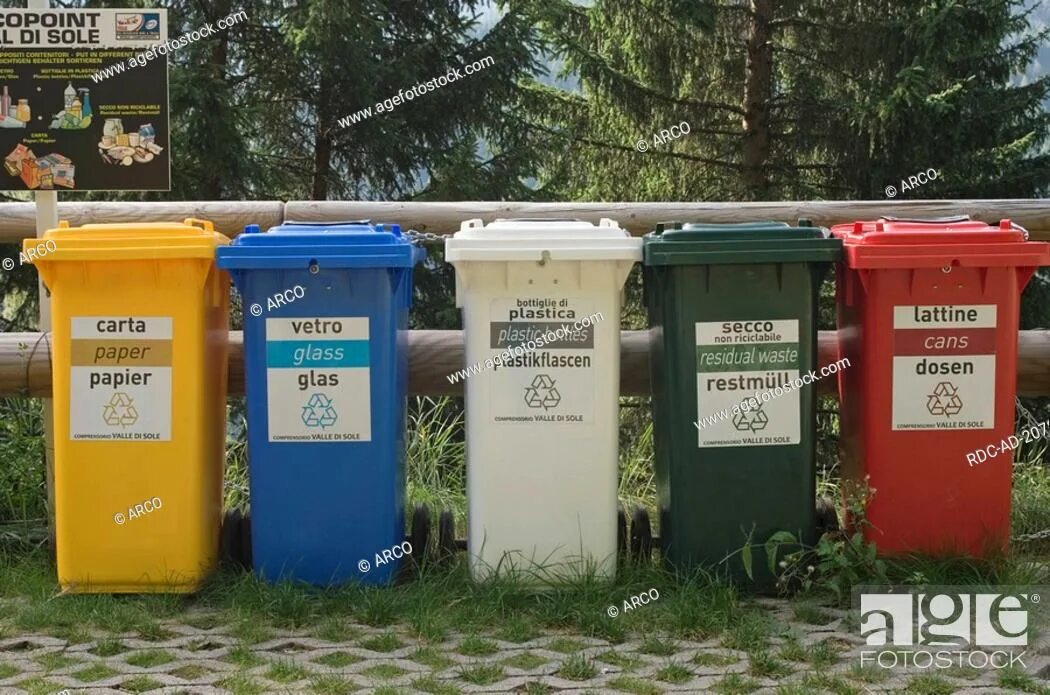 Сбор вторичных отходов. Мусорные баки во Франции. Мусорные баки в Германии.