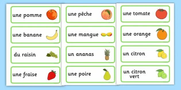 Больше на французском языке. Фрукты на французском языке. Фрукты и овощи на французском языке. Фрукты на французском языке для детей. Овощи на французском.