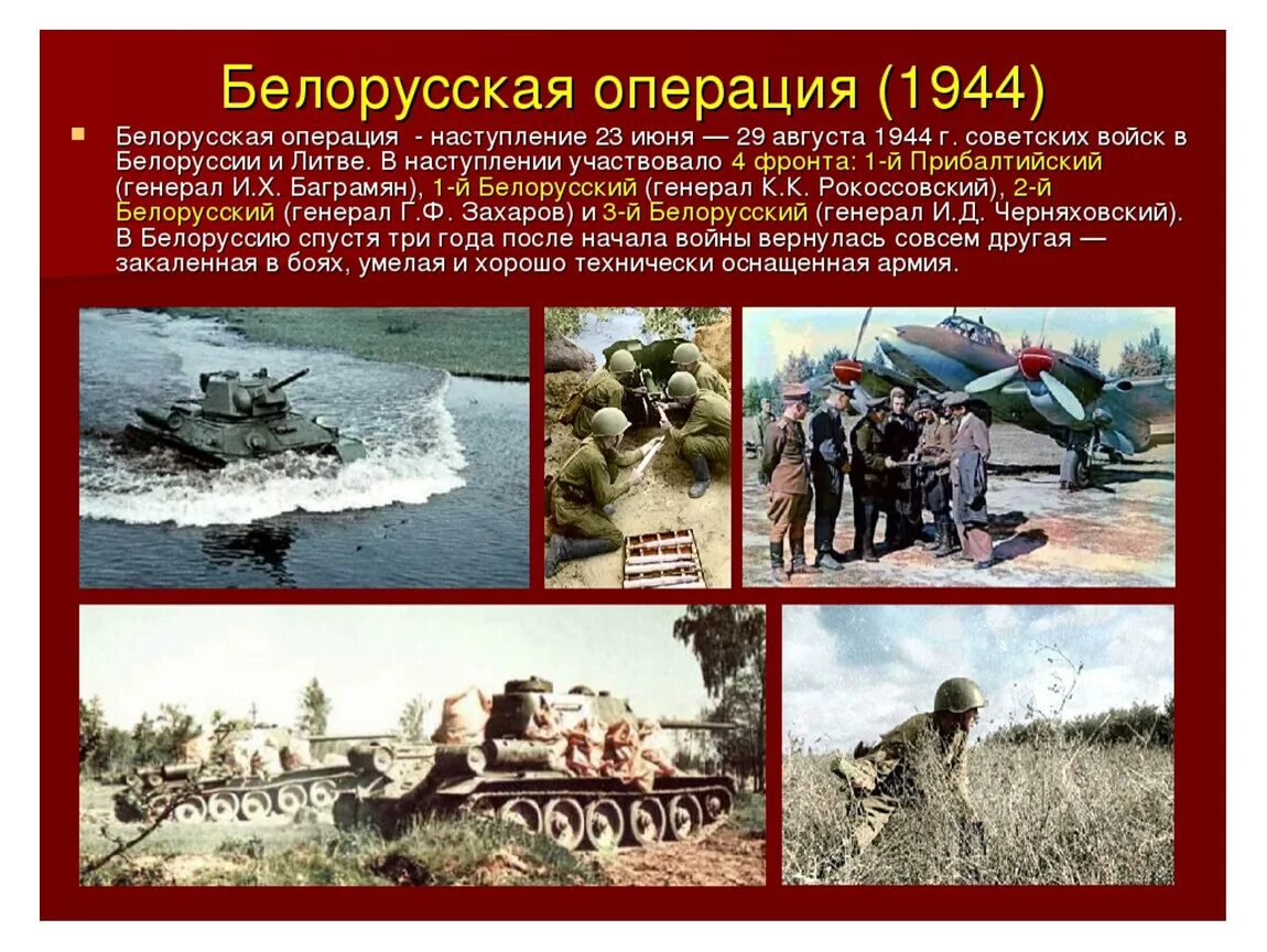 Белорусская операция (23 июня — 29 августа 1944 г.).. Белоруская операция-«Багратион». Белорусская операция год