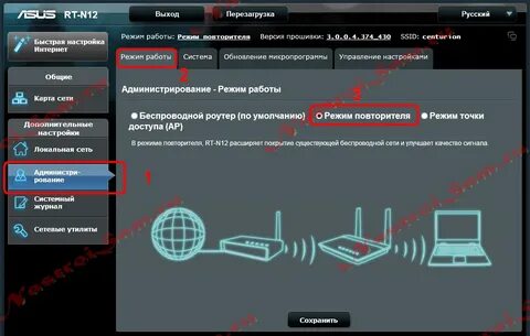Перевести в режим репитера