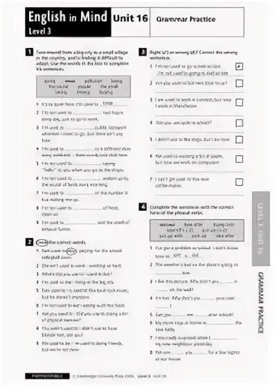 Prepare 4 unit 4. Unit 1 Grammar ответы. English in Mind 3 Workbook ответы. Review 1 Units 1.2 and 3 ответы. Review 2 Units 4-6 ответы.