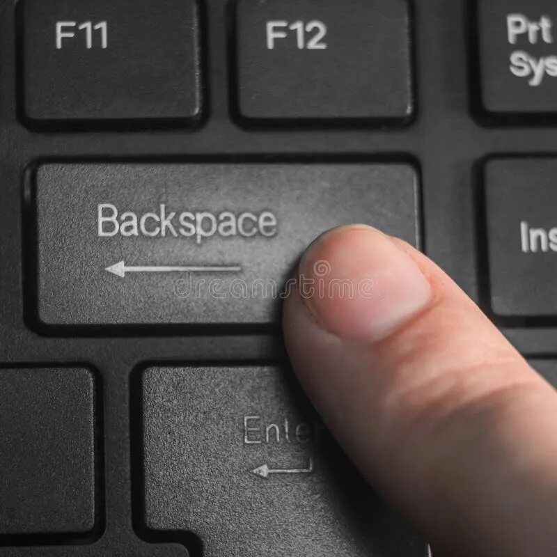 Backspace Key Close-up on Backlit Keyboard. Stock Image - Image of background, k