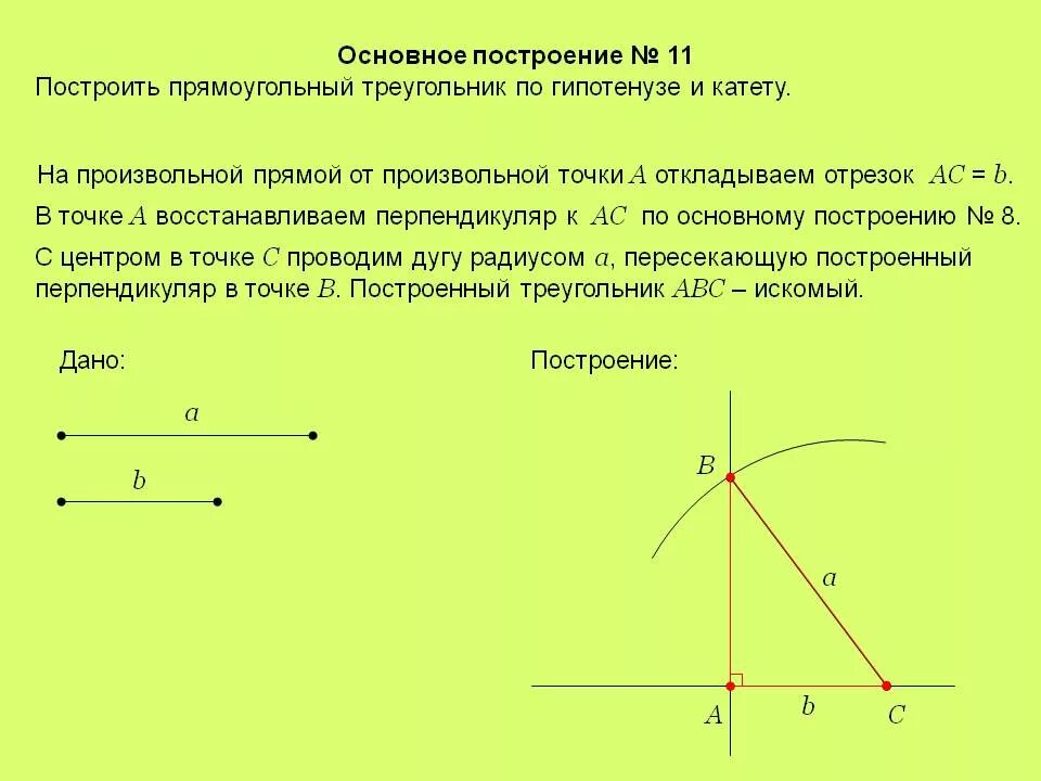 Построить прямоугольный треугольник с помощью циркуля