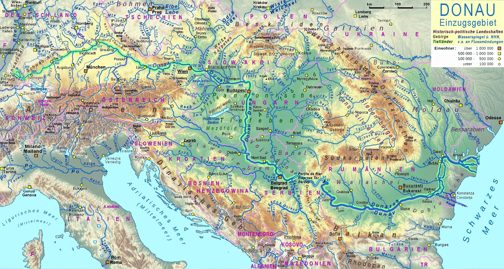 Бассейн реки Дунай. Исток реки Дунай на карте. Река Дунай на карте. Река Дунай на карте Европы.