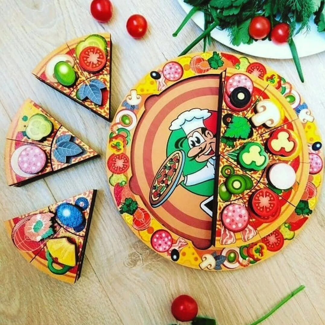 Деревянная пицца. 7918 (дерево) 54 элемента, 5 слоев. Нескучные игры. Пельмениссимо. Граффити в пиццерии.