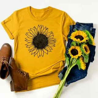 Sunflower Printing T-shirt Women O-neck. sunflower t shirt plus size. 