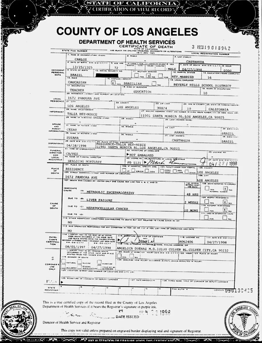 Certificate of Death County of los Angeles. County of los Angeles Department of public Health Death Certificate. Death Certificate in England.