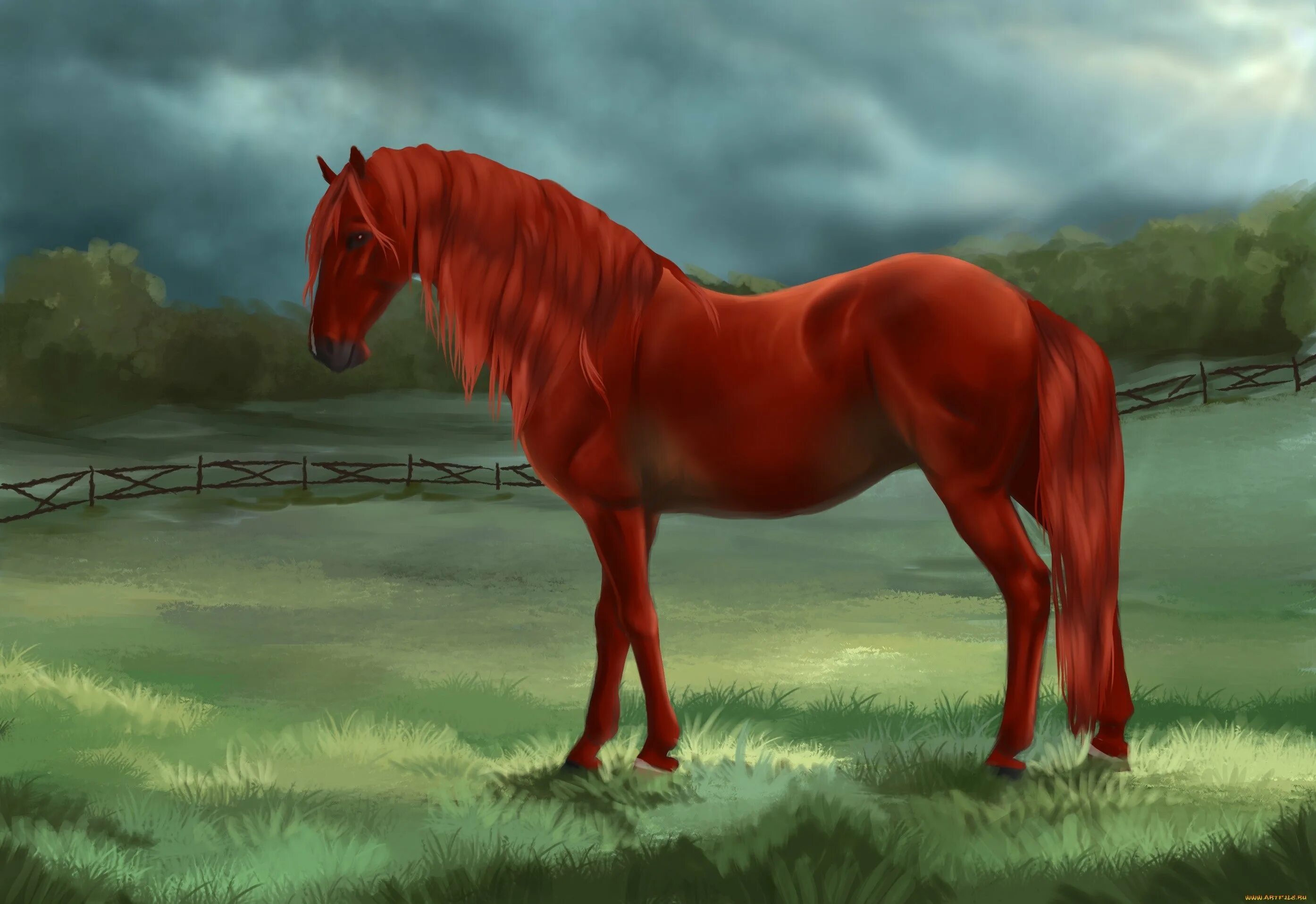 Розовый конь песни. Красная лошадь. Красный конь. Лошадь с красной гривой. Лошадь красного цвета.