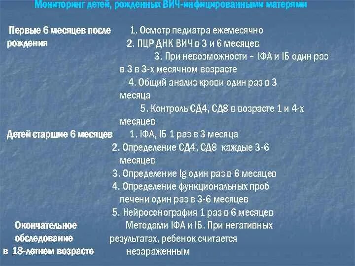 Длительность наблюдения за детьми рожденными от ВИЧ-инфицированных. Наблюдение ребенка от ВИЧ инфицированной матери. Сроки обследования детей родившихся от ВИЧ инфицированных матерей. Наблюдение за детьми от ВИЧ инфицированных матерей.