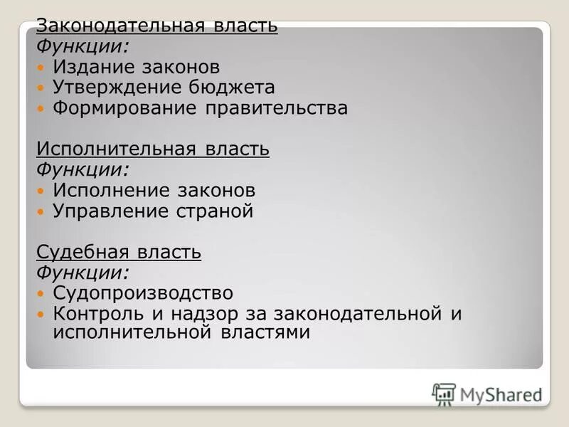 Функции законодательства власти