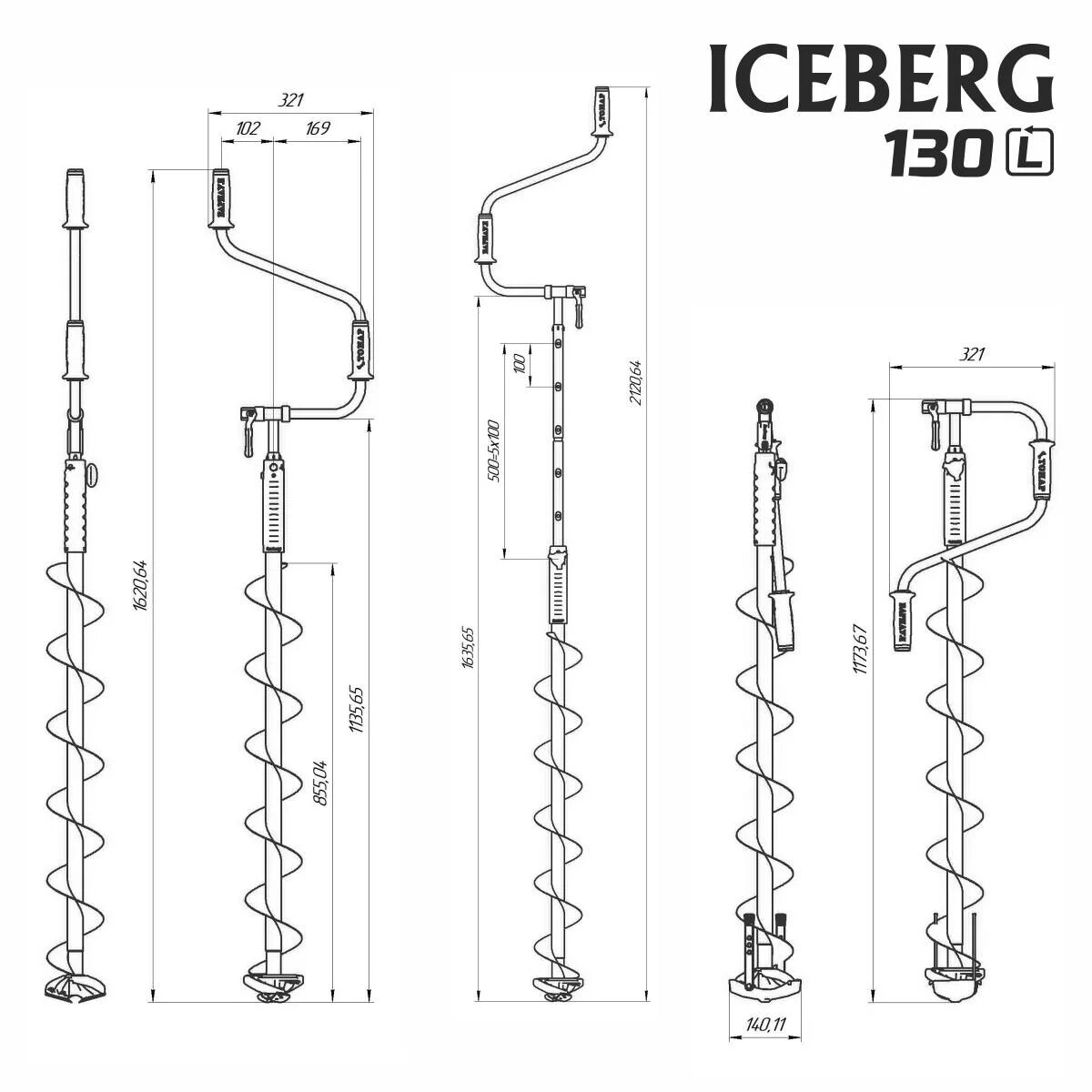 Ледобур Iceberg-Euro 130 мм, правое вращение, телескопический 1300 мм v3.0. Ледобур Тонар Айсберг 130. Ледобур Iceberg-Siberia 130(r)-1600 v2.0 (правое вращение). Чертеж ледобура Тонар 130.