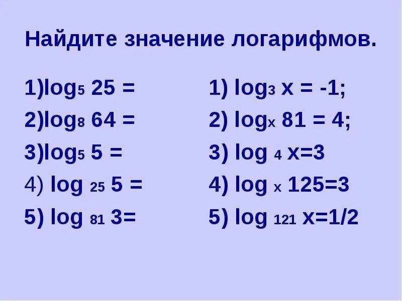 Вычислить log 1 2 1 8. Логарифм. вычислить логарифм. найди значение логарифма. значение логарифма.