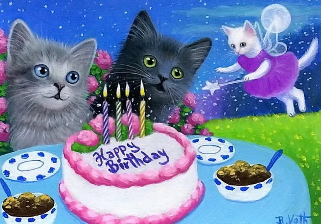 Открытка с днем рождения с котятами. Картина с днём рождения. С днем рождения кошки. Открытка с днём рождения с котом. Открытка с днём рождения с котятами.