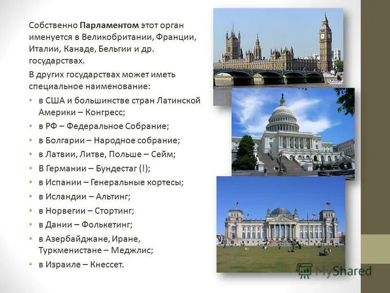 порядок формирования парламентов зарубежных стран