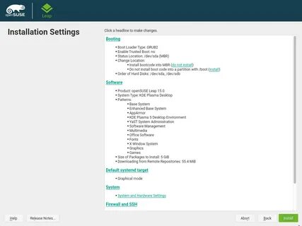 Install settings