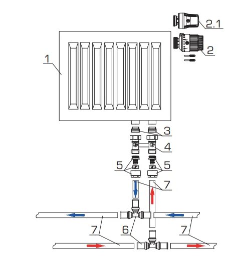 Схема обвязки радиатора отопления. Узел обвязки радиатора отопления. Термостатическая головка для радиатора схема подключения. Обвязка секционного радиатора чертеж. Узел подключения радиатора отопления