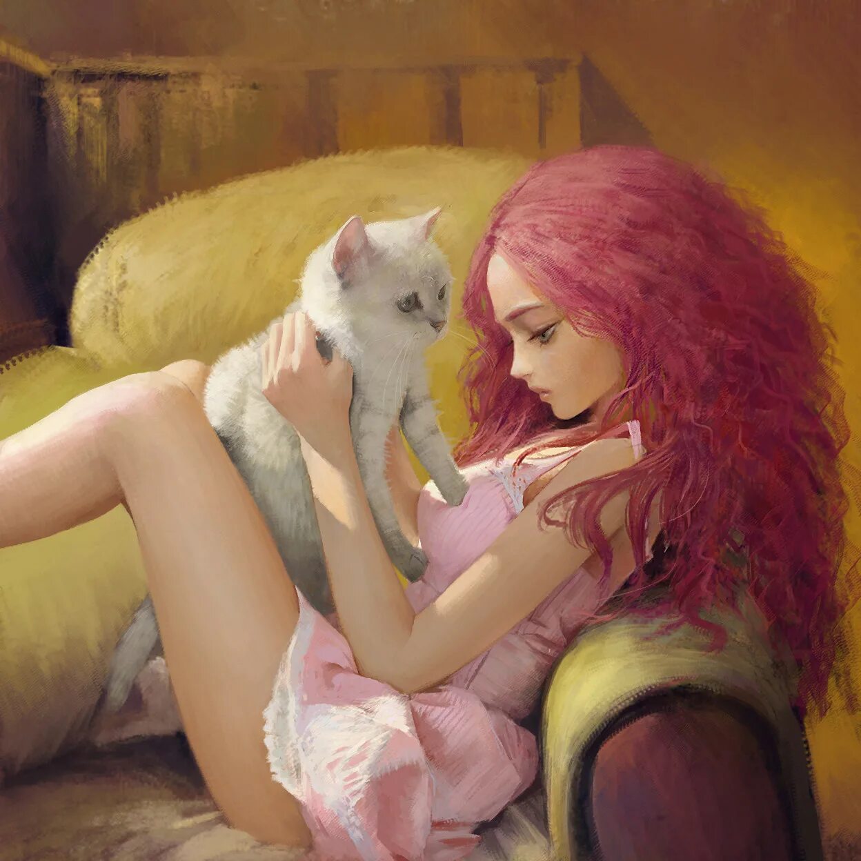 Кошка девочка коллет. Девушка с котом. девушка с котом арт. рыжая девушка арт. девочка кошка арт.