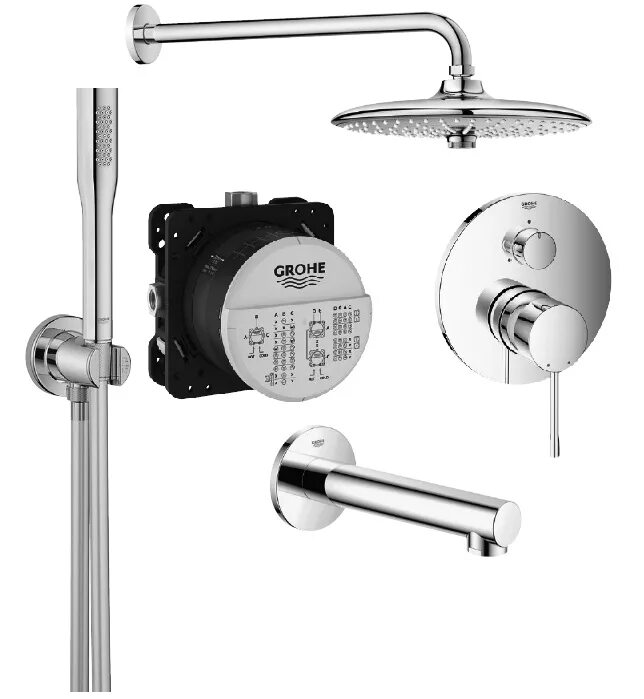 Встроенный смеситель для душа grohe. Душевая система Grohe Essence 119697. Встроенный душевой комплект скрытого монтажа Grohe. Grohe Essence встроенный смеситель. Grohe Euphoria 119697 душевая система со смесителем встроенным.