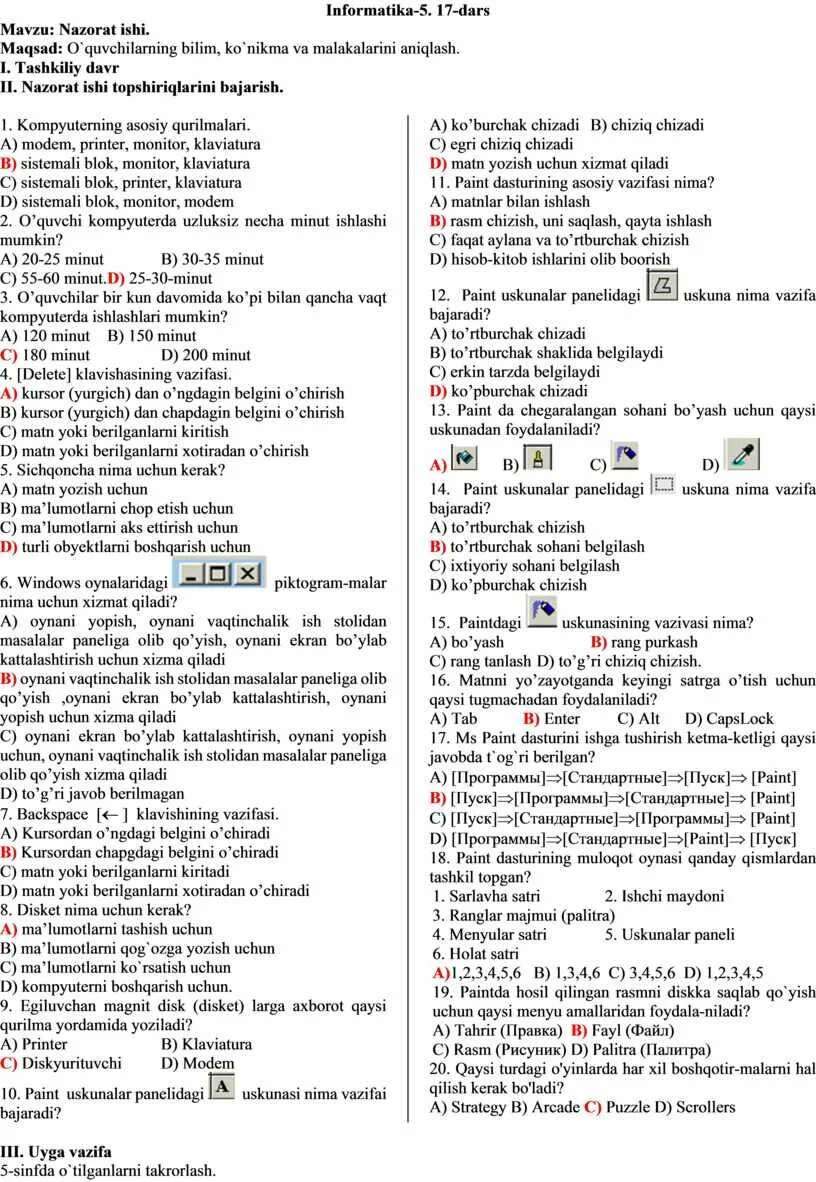 Informatika nazorat ishi