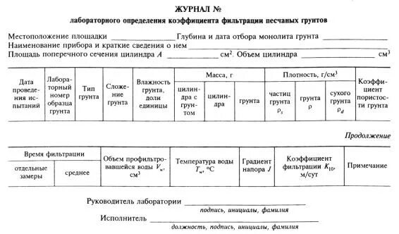 Метод лабораторного определения коэффициента фильтрации. Метод лабораторного определения коэффициента фильтрации