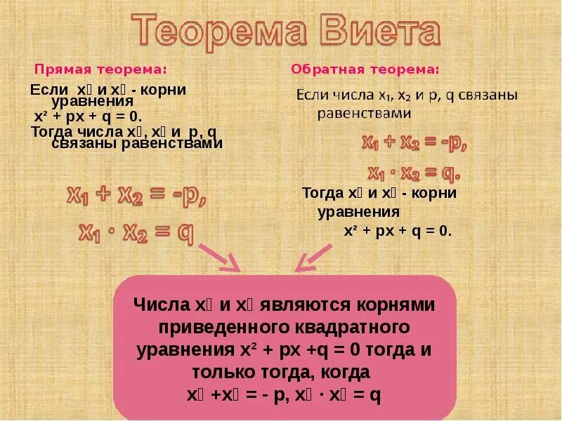 Используя теорему виета подбери корни уравнения. Теорема Виета. Уравнения на теорему Виета. Теорема Виета задания. Уравнения по теореме Виета примеры.