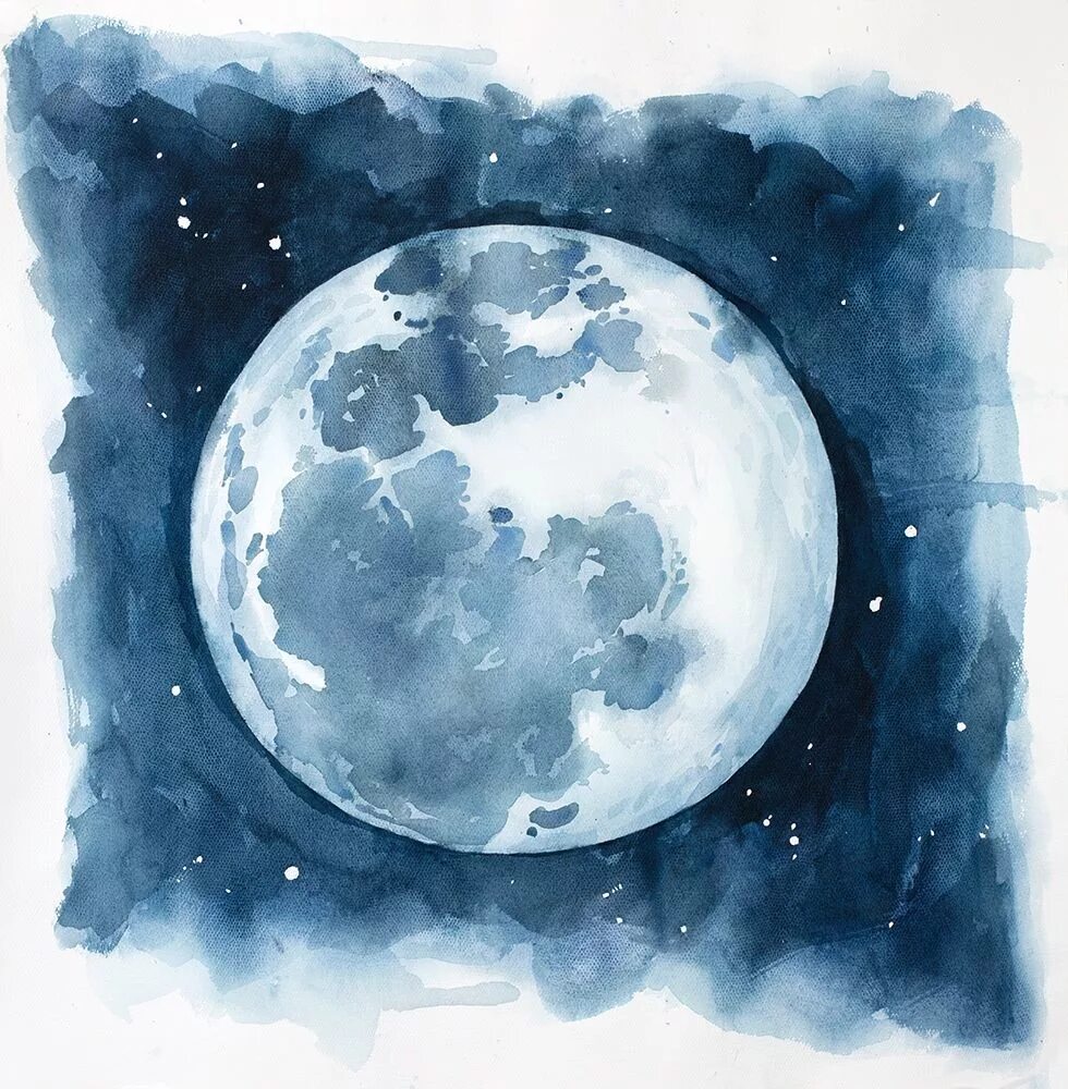 Нарисовать луну 1 класс. Акварельная Луна. Луна акварелью. Планеты акварелью. Луна иллюстрация.