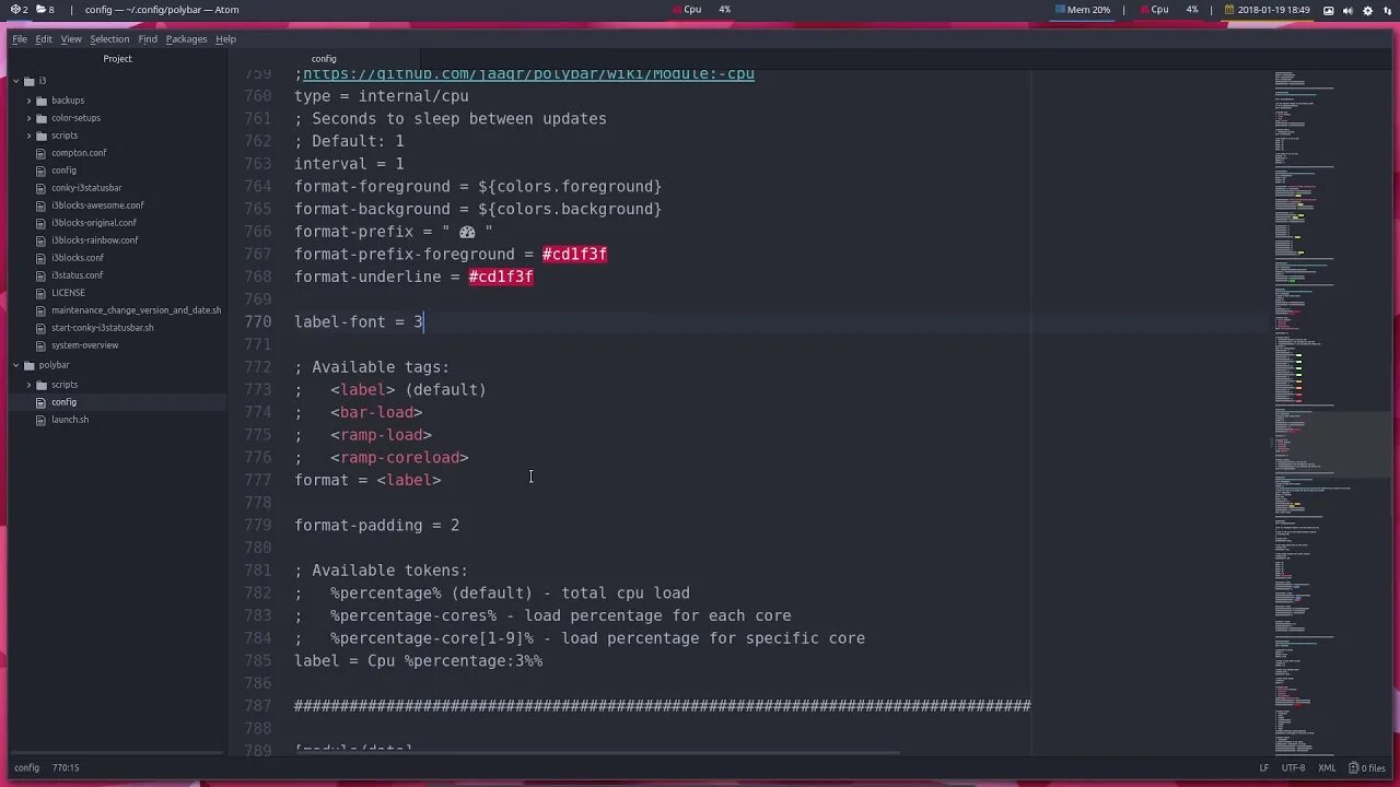 Default bar. Polybar. polybar config. polybar custom. polybar calendar.