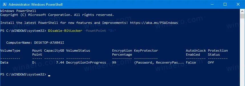 Отключить powershell. Битлокер windows 10. w10 отключить bitlocker. windowsda powershell va uning imkoniyatlari.