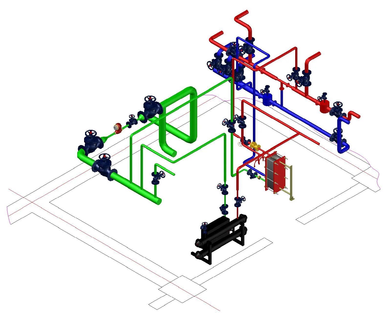 Итп ГВС аксонометрия. Приборы учета в итп. Блочный тепловой пункт Revit. Итп м-1.