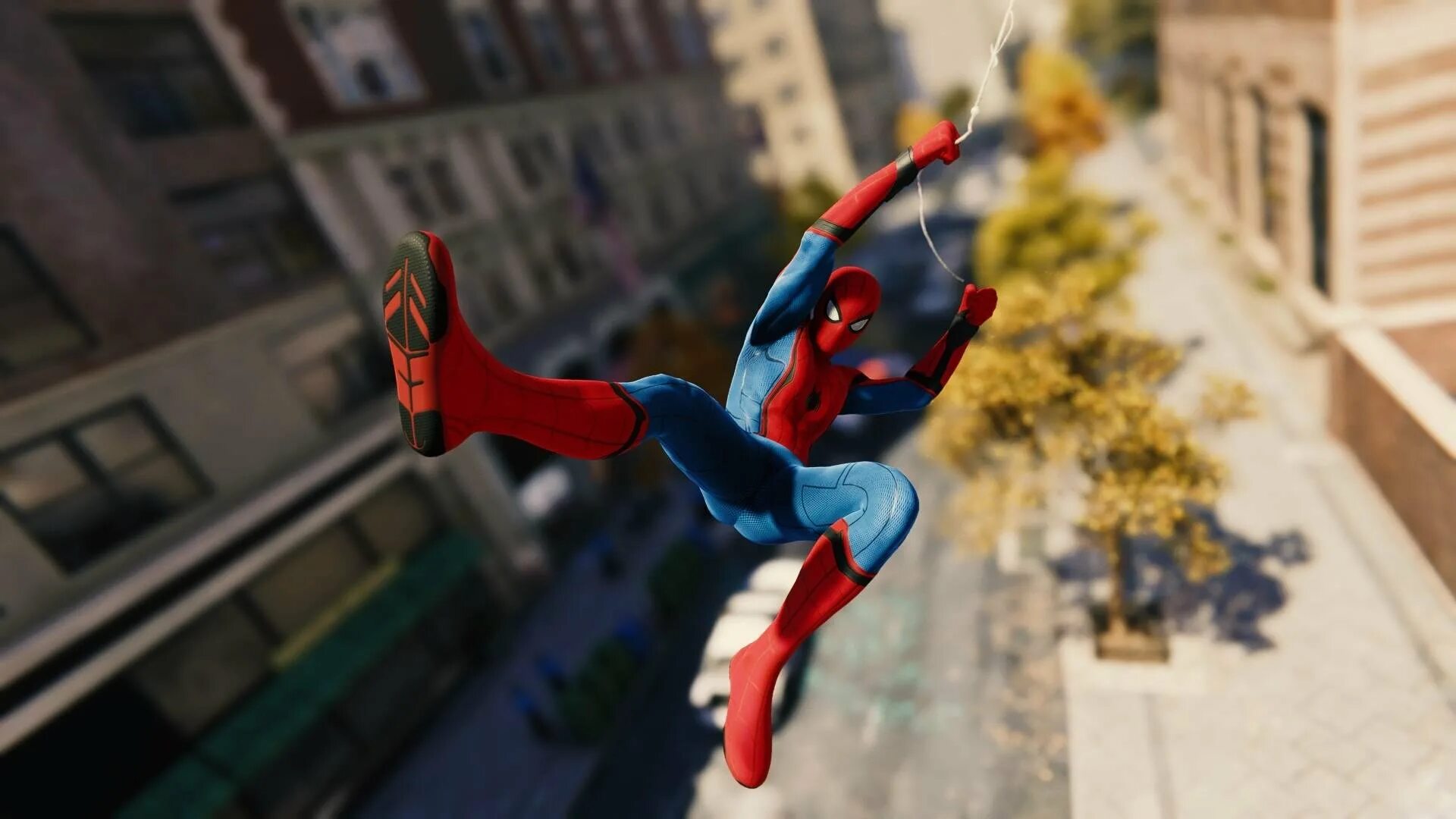 Playable spiderman can do web swinging