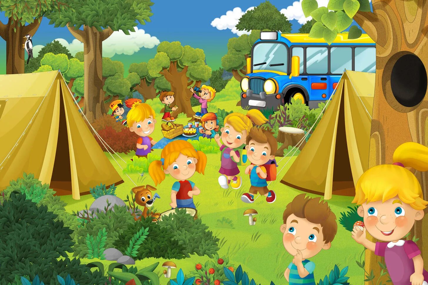 Camping for kids. Дети в походе. Мультяшные дети на природе. Палатка из мультика. Поход в лес с детьми мультяшное.