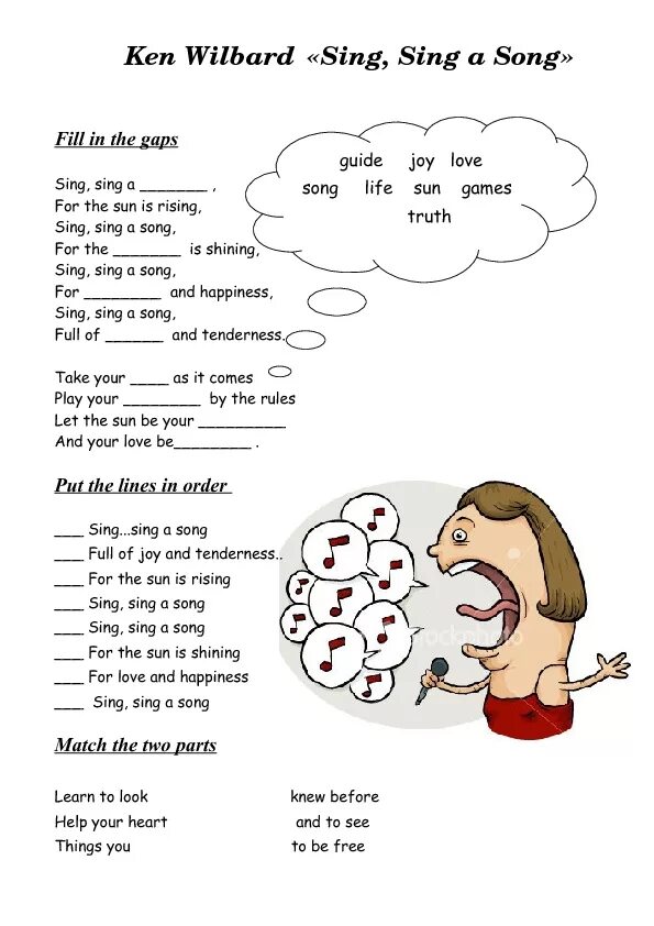 Английские слова sing. English with Songs Worksheet. ESL Worksheets for Beginners. ESL Song Worksheets. English Songs for Learning.