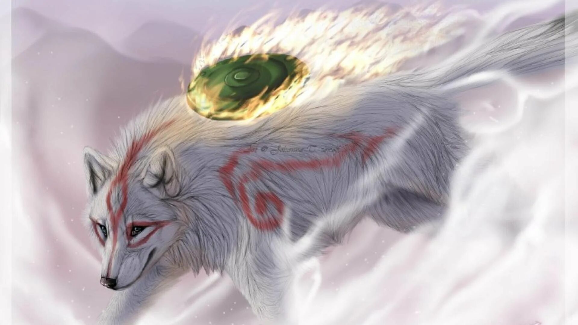 Кицунэ девятихвостый волк. Кицунэ лиса белая с красным. Волк фэнтези.
