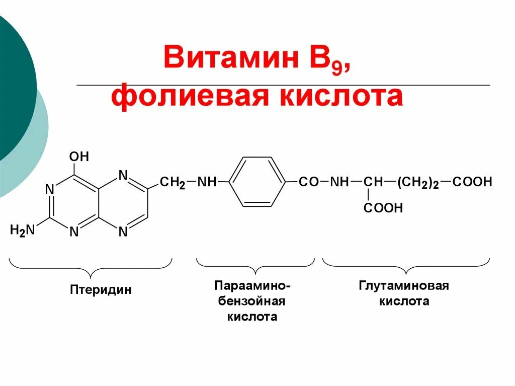 Витамин в9 химическая структура. Структура витамина в9. Формула фолиевой кислоты биохимия. Витамин в9 химическое строение.