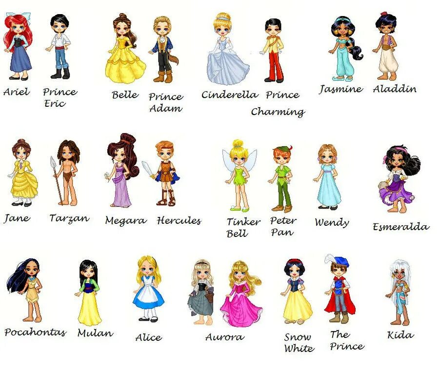 Дисней персонажи и их имена. Принцессы Дисней по именам список. Герои Дисней имена персонажей. Имена всех мультяшных персонажей Диснея список.