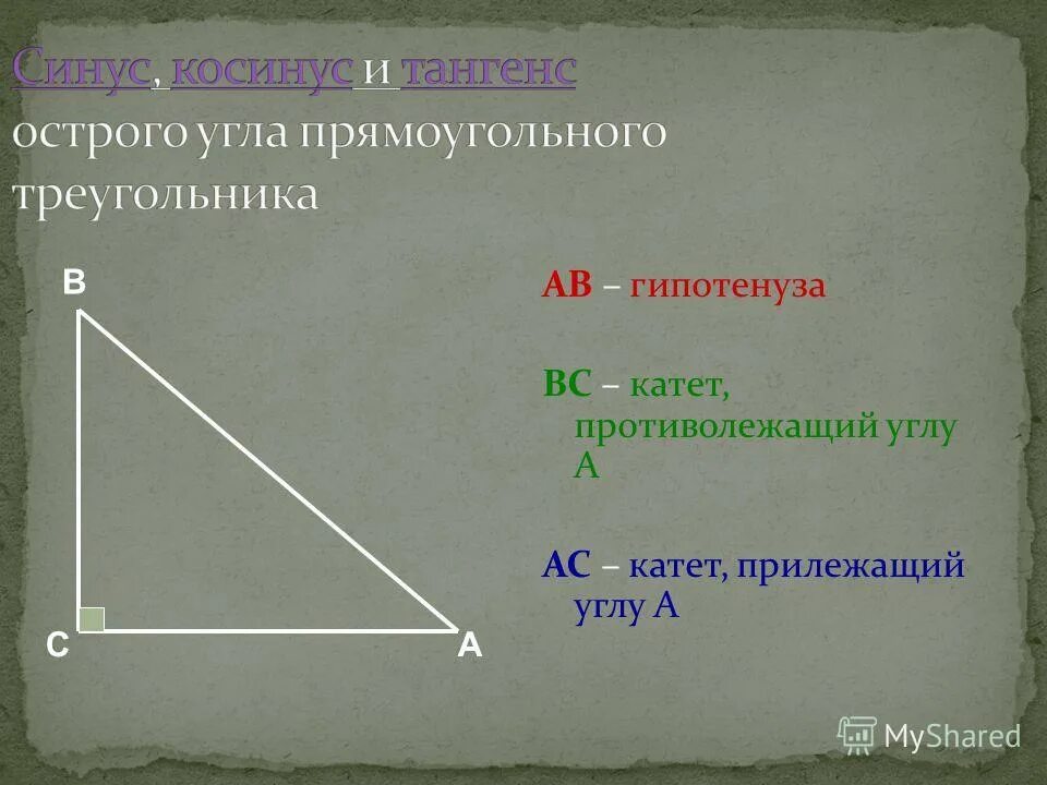 Построение прямоугольного треугольника по двум катетам. Противолежащий катет. Прилежащий катет противолежащий катет гипотенуза. Катет противолежащий углу. Прилежащий катет к гипотенузе.