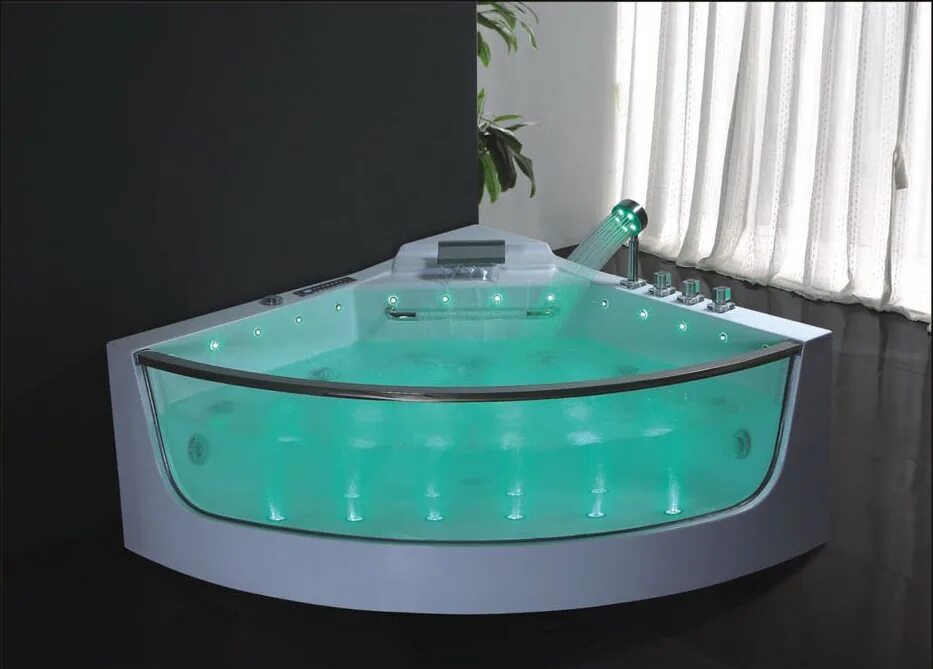 Гидромассажная ванна Jacuzzi угловая. JW 503 джакузи. Джакузи с подсветкой. Джакузи со стеклом. Стеклянные ванны купить спб