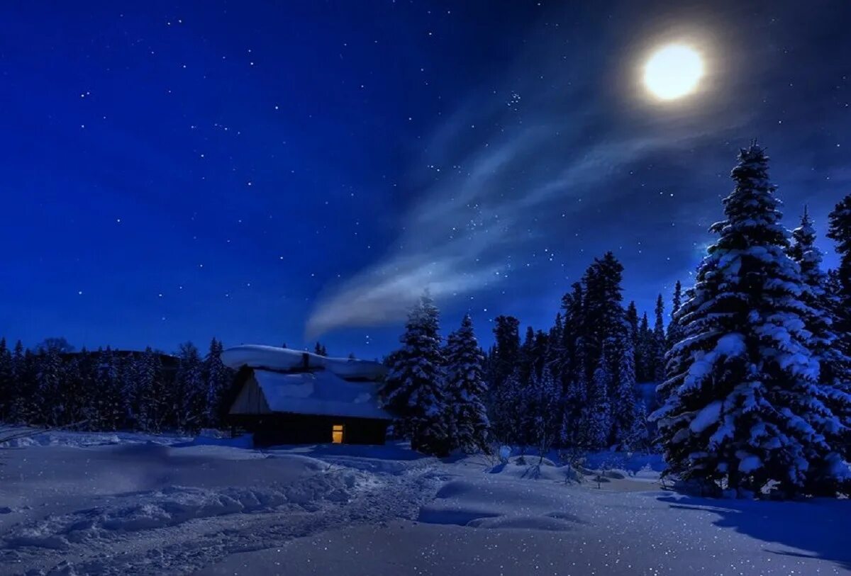 Зимний пейзаж ночью
